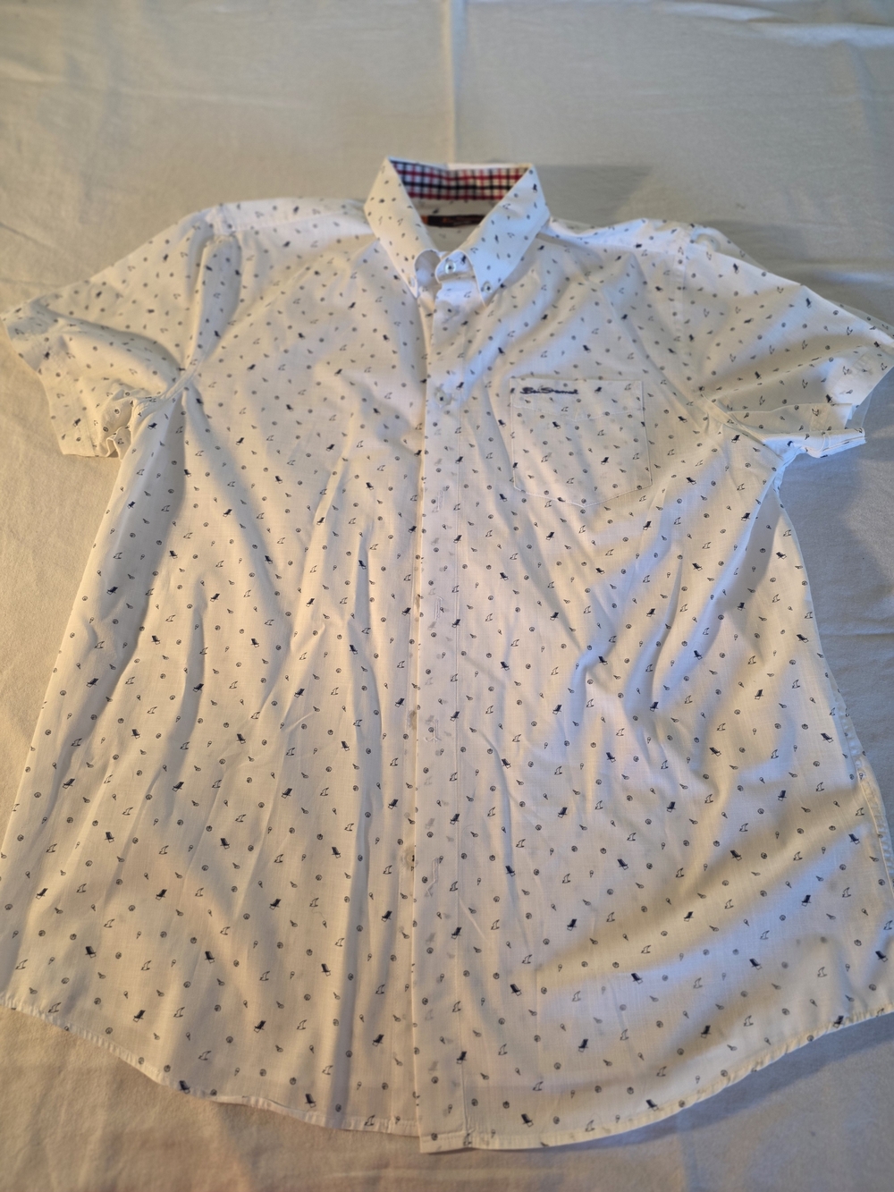 Ben Sherman White Short-Sleeve Button-Down with Navy Microprint